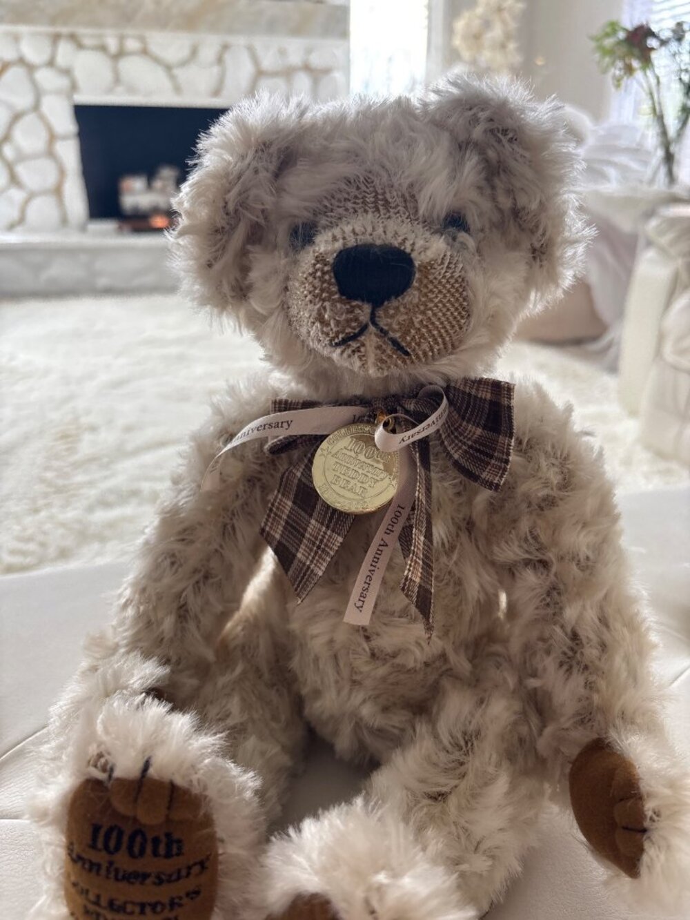 100th Anniversary Collectors Edition Teddy Bear With Plaid Bow & Medallion 1902-